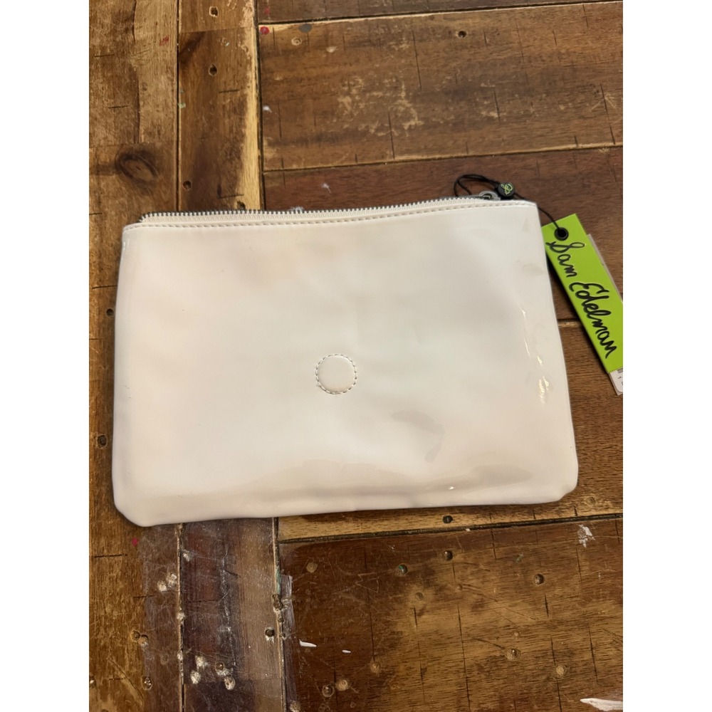Sam Edelman Cream Patent Leather Zip Top Clutch Bag New With Imperfections
